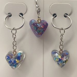 Handmade Mini Heart Key Chains: 2 Mickey Mouse & 1 Glow in the Dark Purple